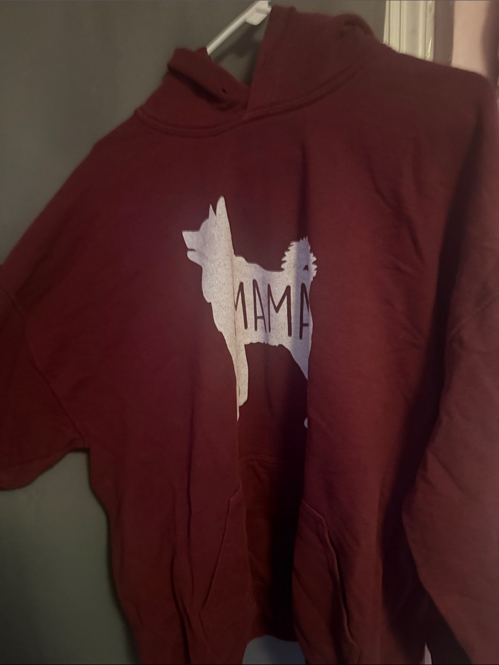 Gildan Maroon Kids Pajama Hoodie with White Husky Mama Graphic